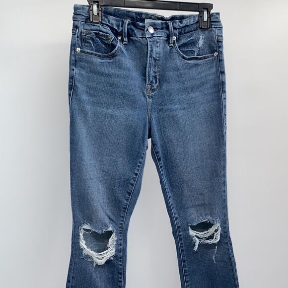 Good American Jeans Size 28 Distressed Knees Good Legs Crop - Picture 2 of 10